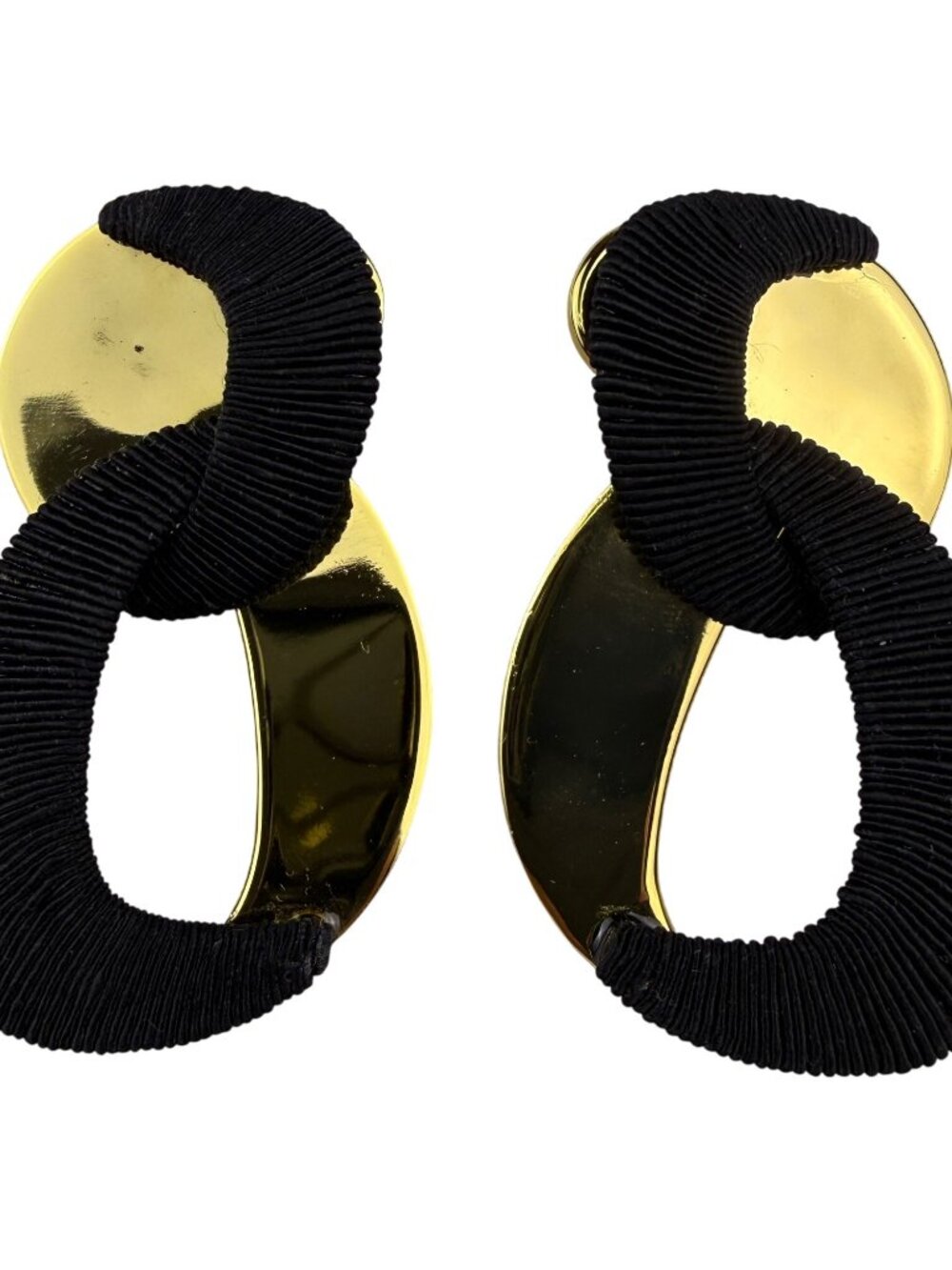 Gold Tone Womens Black Fabric-Wrapped Metal Abstract Statement Earrings